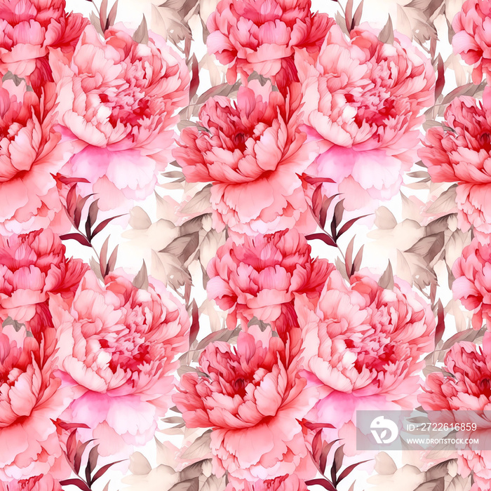 Peony - Seamless Floral Print - Seamless Watercolor Pattern Flowers - perfect for wrappers, wallpapers, postcards, greeting cards, wedding invitations, romantic events.