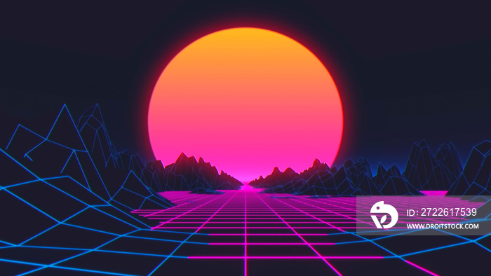 80s Retro Futurism Background. 3d illustration