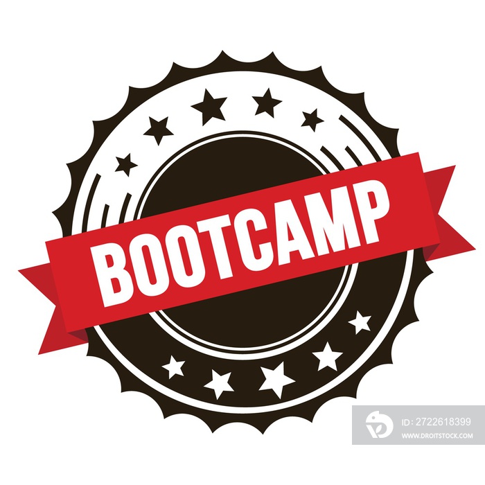 BOOTCAMP text on red brown ribbon stamp.