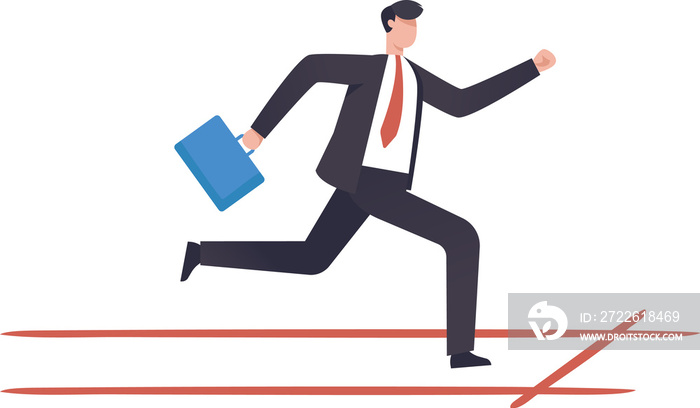 Business man with briefcase running fast. illustration png