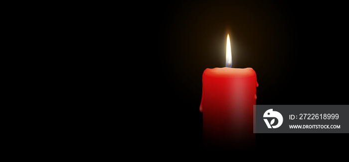 Red Candle Burning on Black Background - Isolated Realistic Candlelight Illustration