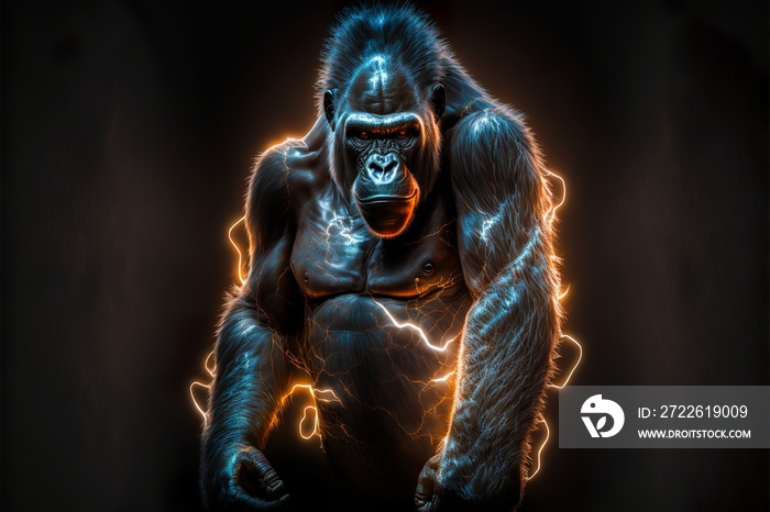 Light painted animals, beautiful creatures of nature gorilla