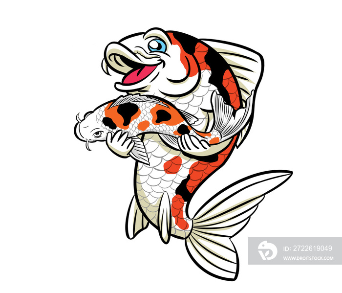 character carp Cartoon koi illustration and painting, talking and smiling, transparent background. for graphic design work