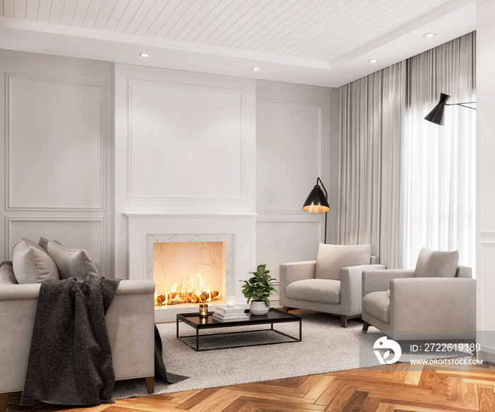 interior background, living room, Scandinavian style, 3D render, 3D illustration