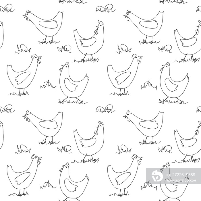 Seamless pattern with chicken for Easter and other users. Design element. Black and white