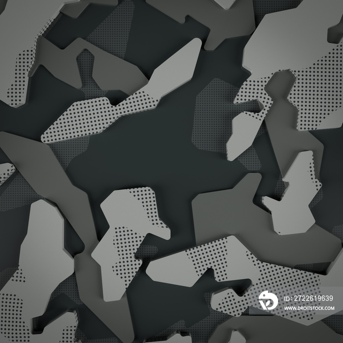 Dark grey camouflage pattern 3D illustration.