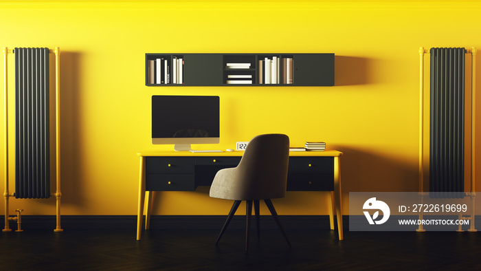 Yellow and Dark Grey Contemporary Home Office Setup