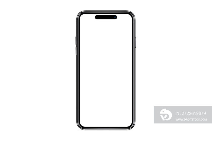 Smartphone similar to iphone 14 with blank white screen for Infographic Global Business Marketing Plan, mockup model similar to iPhone isolated Background of digital investment economy - Clipping Path