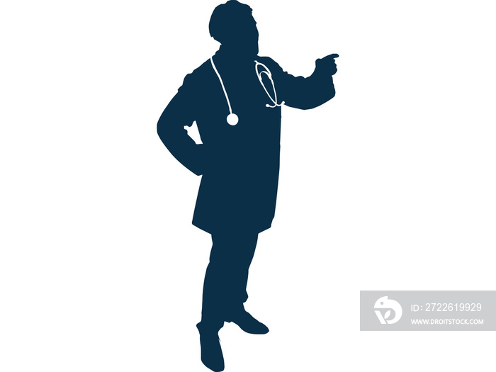 Doctor pointing against white background