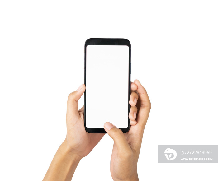 Two hands holding blank smartphone for mockups