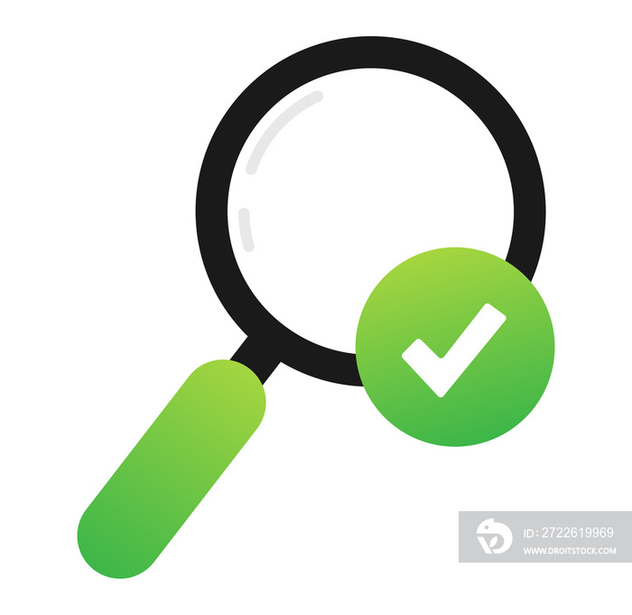 Magnifying glass and a tick and cross icons. Yes and No sign.  stock illustration.