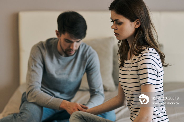 young couple sleeping room communication conflict discontent