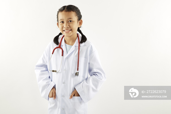 little girl dream in a medical suit