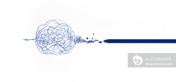 Mental Health Disorder Concept. Weak, Stressed Down Person. Negative Feeling. Depressed Emotional  Mind. Messy Draw Line on Paper with Broken Pencil. Top View