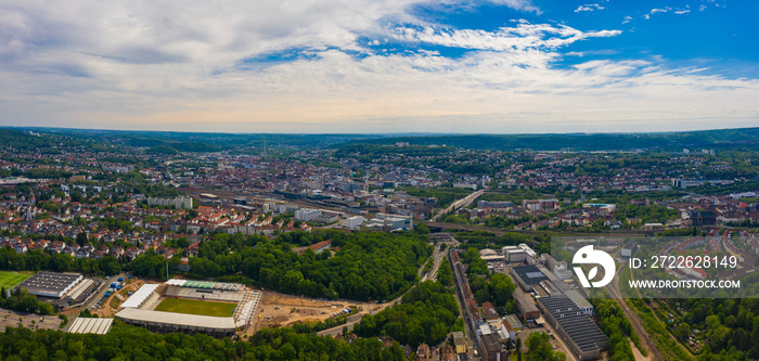 Aerial view around the city Saarbrücken in Germany on a sunny spring day