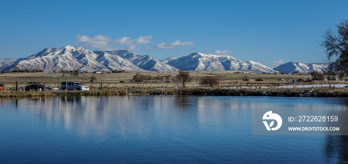 Wellsville Reservoir and Dam overlooking Bear River Mountains, Logan, Utah