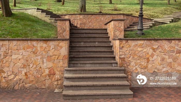 Walking stairs in the garden, made of granite