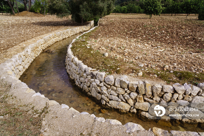 acequia de la finca publica Gabelli Petit,Campanet, Mallorca, islas baleares, Spain