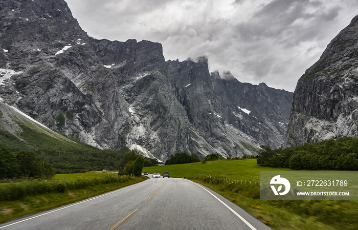 The Troll Wall or Trollveggen, Romsdalen valley, Rauma, Møre og Romsdal, Norway.