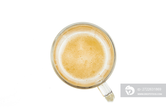 Top View Closeup Of Beer Mug With Beer Foam At The Top Isolated