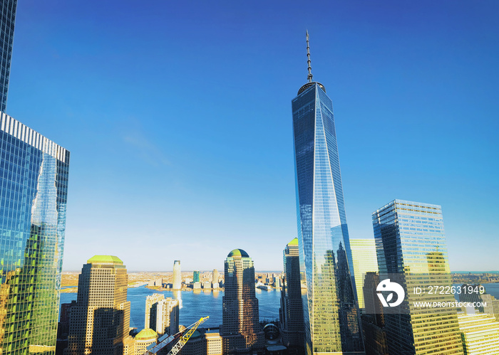 Aerial view with World Financial Center Freedom Tower