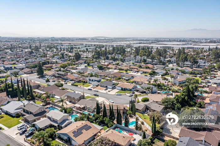 Overhead view of a suburban neighborhood