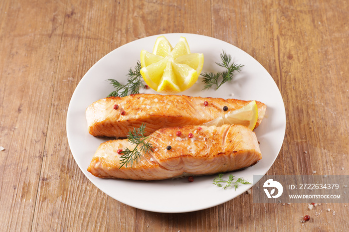 baked salmon fillet and lemon