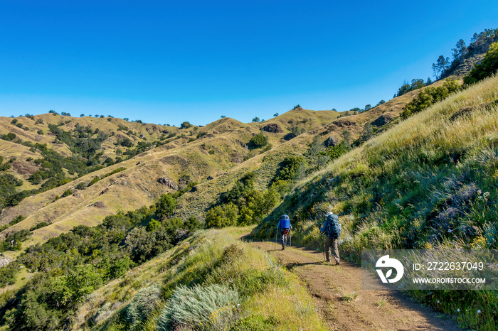 Backpackers on the Coastal Range, CA