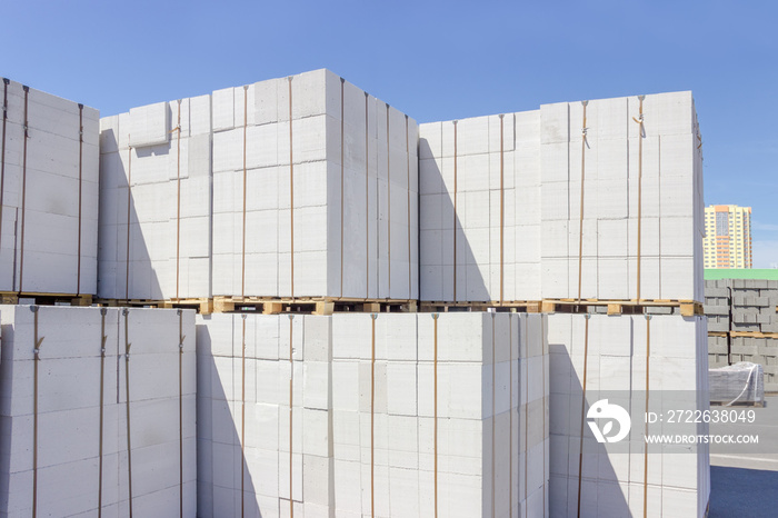 Autoclaved aerated concrete wall panels on an outdoor warehouse