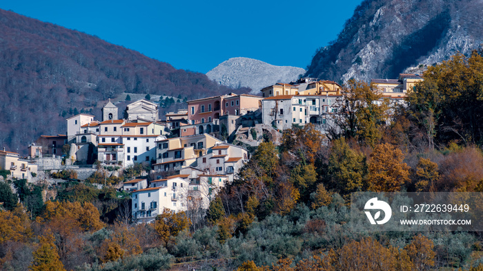 autumn landscape of the Italian village of Picinisco amid the Apennine mountains of the Lazio region