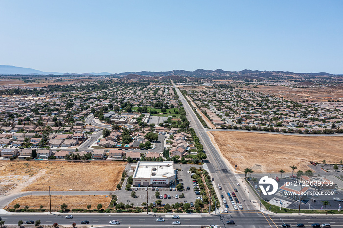 Aerial view of a newly developing desert community