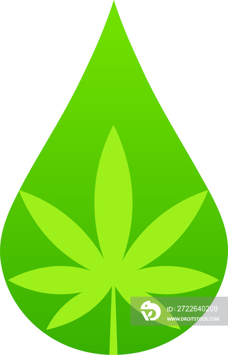 Marijuana plant and cannabis oil drop. Medical cannabis logo. Illustration