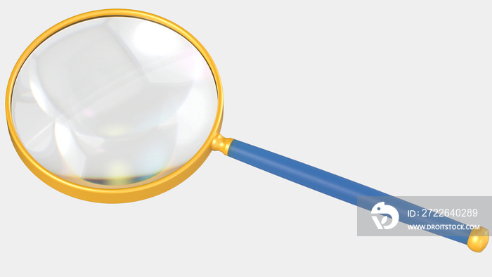 Magnifying glass isolated on background. 3d rendering - illustration