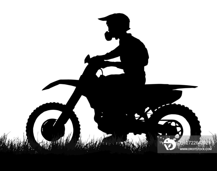 Side profile silhouette of off road biker with scrambler