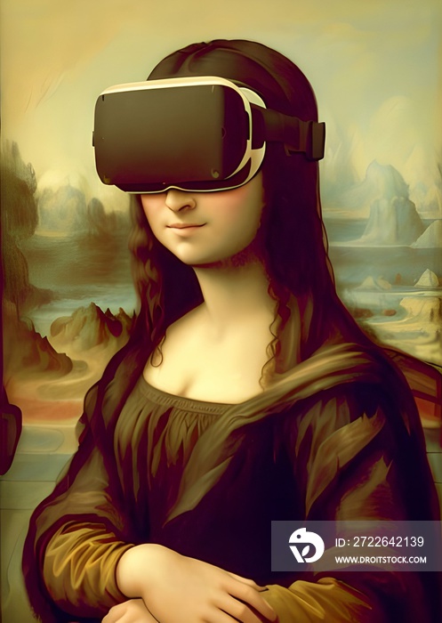 Mona Lisa in virtual reality glasses, Gioconda in virtual reality glasses, Mona Lisa in VR, Gioconda in VR