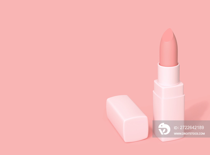 Nude color, pink matte lipstick on pink background