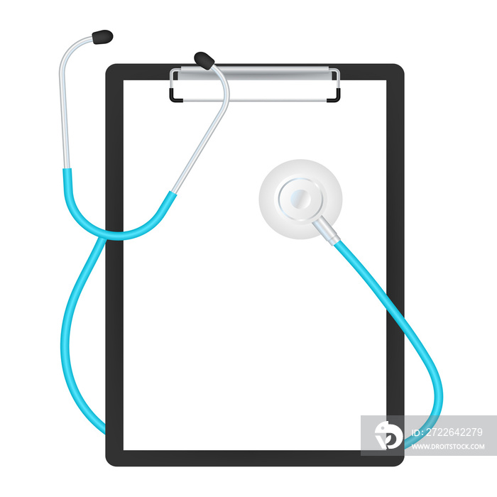 Stethoscopes and clipboard, medical equipment for doctor.  stock illustration.