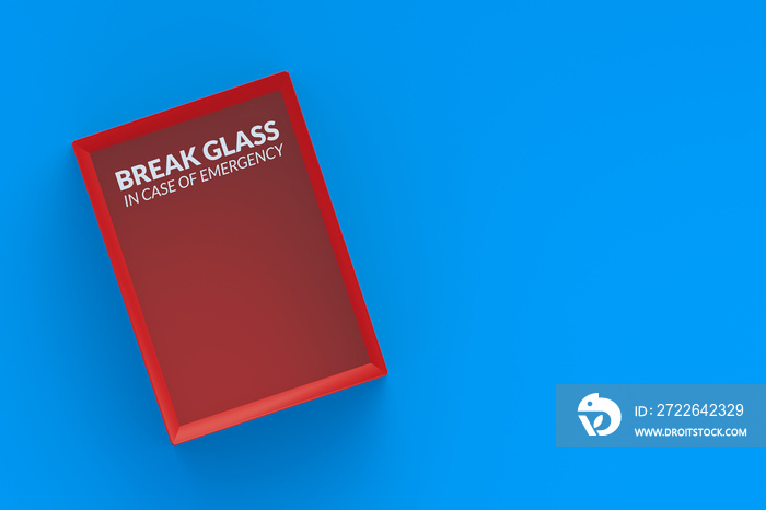 Empty emergency box with breakable glass. Space for text. Top view. 3d render