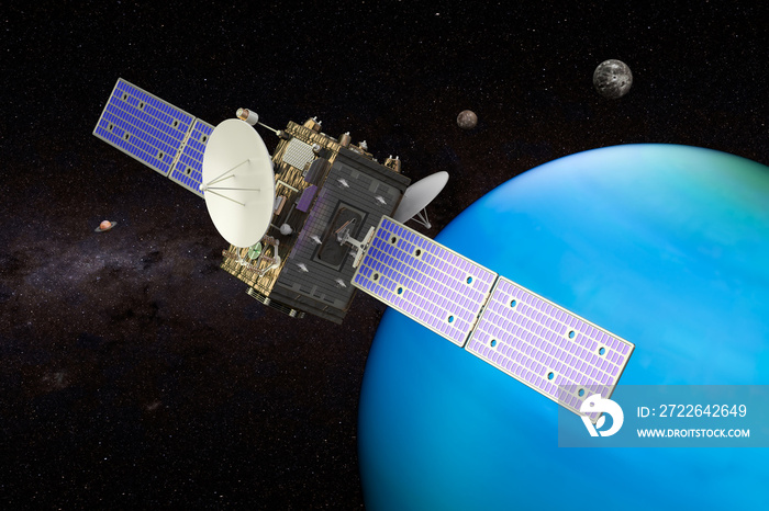 Space probe orbiting Uranus, 3D rendering