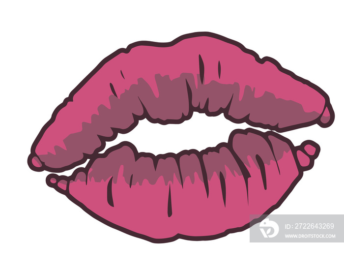 Pink lipstick print with bold outlines cartoon illustration