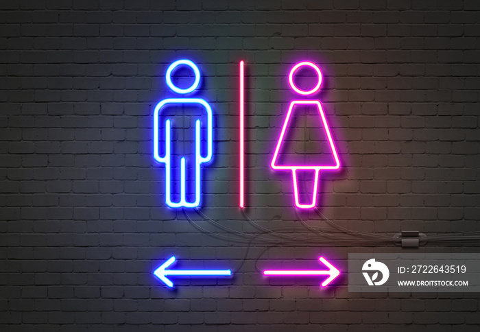 Toilet  Sign Icon Neon Light Glowing Woman and Man