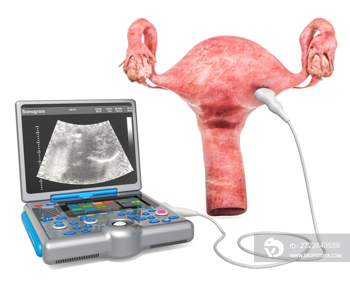 Ultrasonography of the uterus or transvaginal ultrasound concept. Uterus with medical ultrasound diagnostic machine, 3D rendering