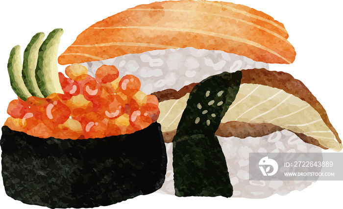 Watercolor Sushi Japanese Food Illustration