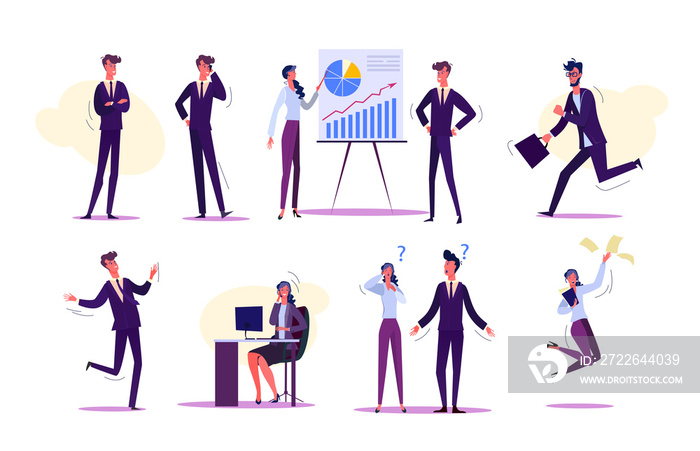 Set of people interacting at work. Group of men and women making project. Work concept. illustration can be used for presentation, project, webpage