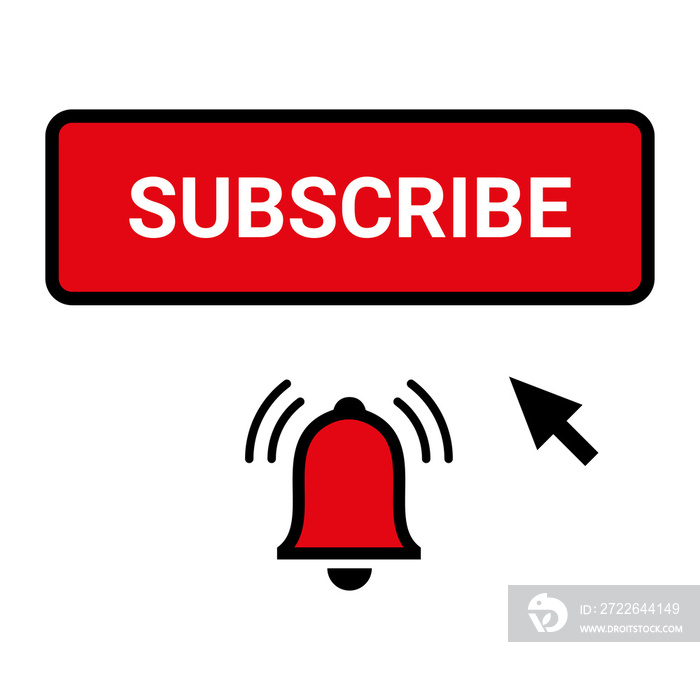 subscribe, bell button and cursor. Red button subscribes to the channel.