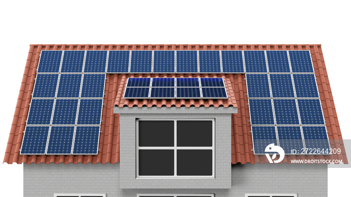 House roof with solar panel energy system