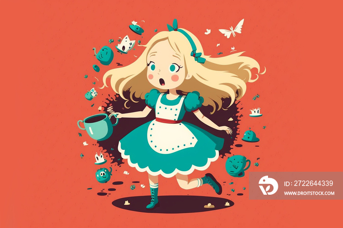 fairy tale princess cute girl alice in wonderland vector illustration artwork digital painting style, vector illustration, Artistic digital painting