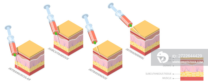 3D Isometric Flat  Conceptual Illustration of Injection Types