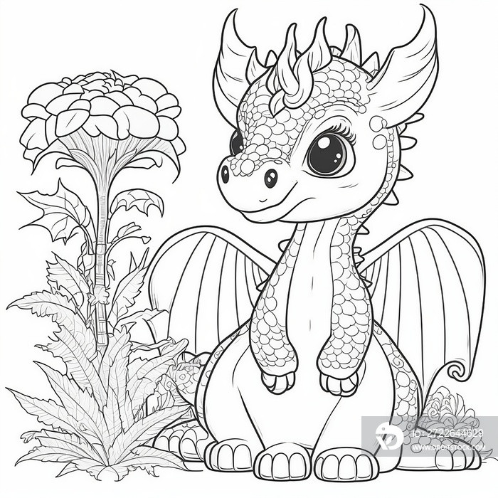 LITTLE DRAGON CUTE COLORING DRAWING FOR SCHOOL