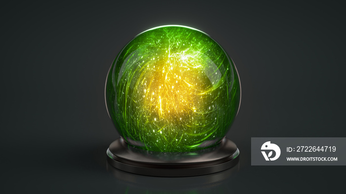 Green crystal glass magic ball 3D render